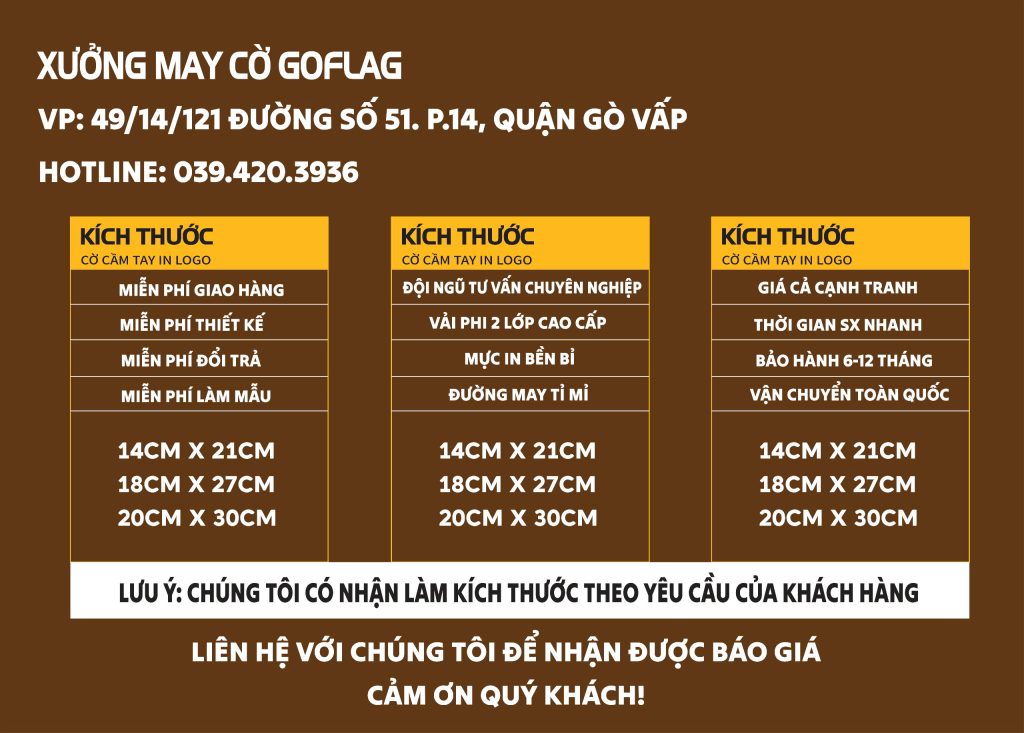 bảng báo giá và bảng kích thước cờ cầm tay